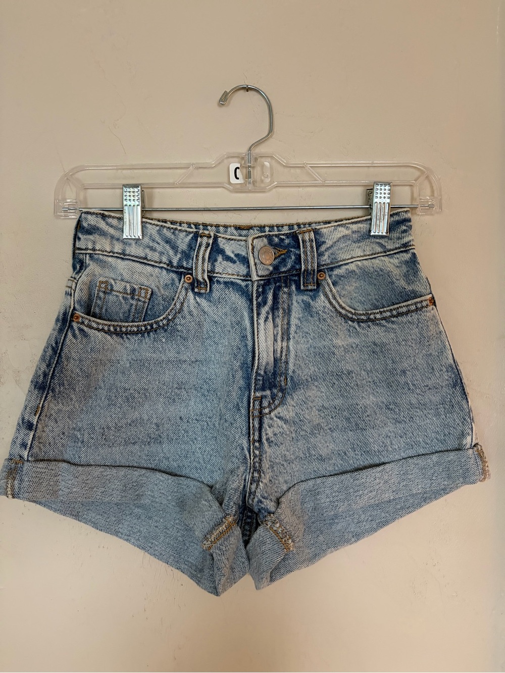 PacSun Light Blue High-Waist Rolled Hem Denim Shorts
